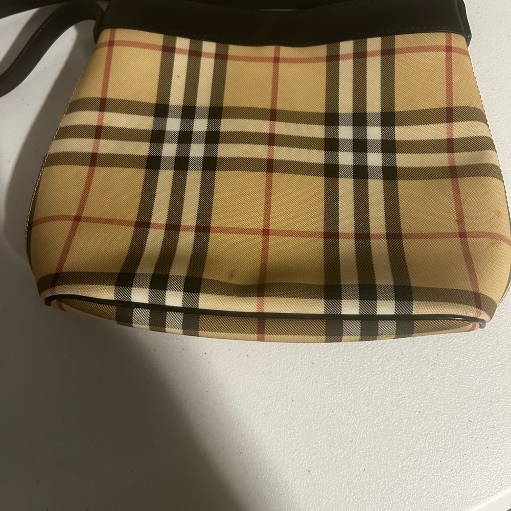 Authentic Burberry Plaid Shoulder Bag - Black and Tan